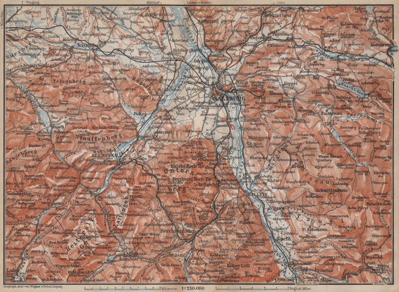 SALZBURG environs. Berchtesgaden Faistenau Seekirchen Reichenhall 1911 old map